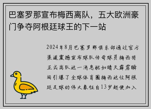 巴塞罗那宣布梅西离队，五大欧洲豪门争夺阿根廷球王的下一站