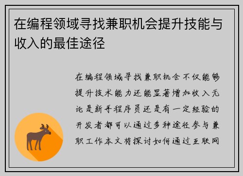 在编程领域寻找兼职机会提升技能与收入的最佳途径